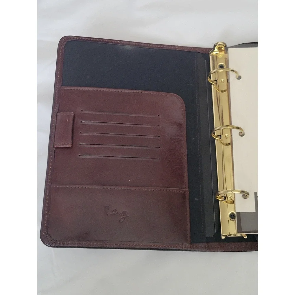 Scully Genuine Leather 3 Ring Planner Binder Mahogany Brown Organizer Snap Close